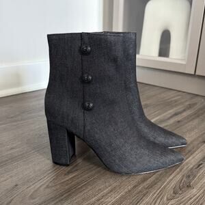 L'Agence Theodora Black Denim Block Heel Ankle Booties 8.5 NEW Button Boots